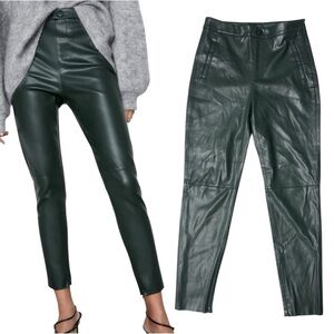 ZARA Dark Forest Green Chic High-Waisted Faux Leather Stretchy Leggings Pants